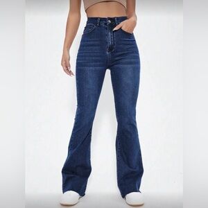 SHEIN Dark Blue High Waist Flare Jeans